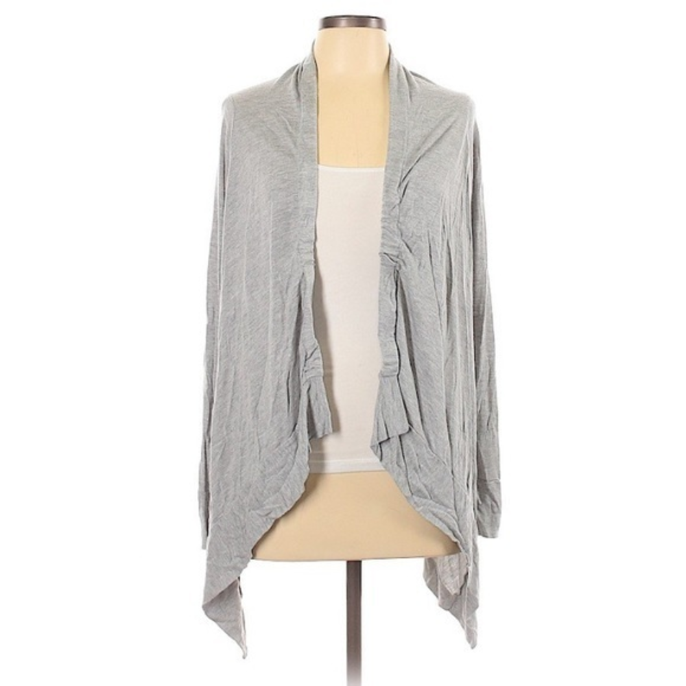 Kenar L grey black stripe back detail open‎ waterfall long sleeve cardigan